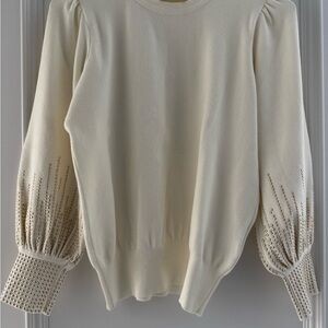 Elegant Cream Sweater with Embellished Sleeves